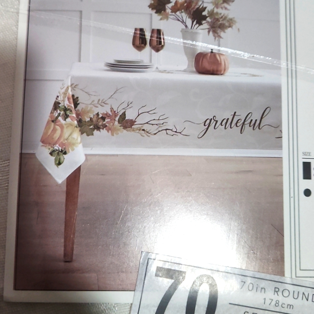 Round Table Cloth Fall Thanksgiving  Gratful Cotton 70"